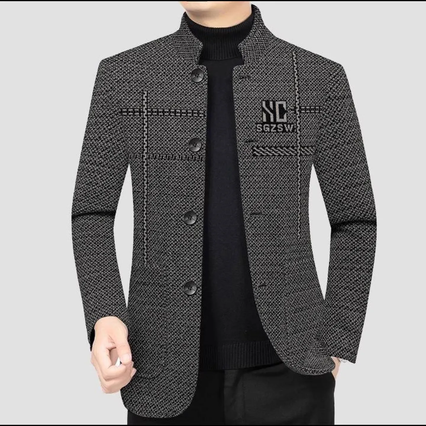 

Модная мужская шерстяная куртка с воротником-стойкой и подкладкой из флиса от Hongnian Store. Теплое хлопковое пальто в повседневном стиле для повседневной носки.