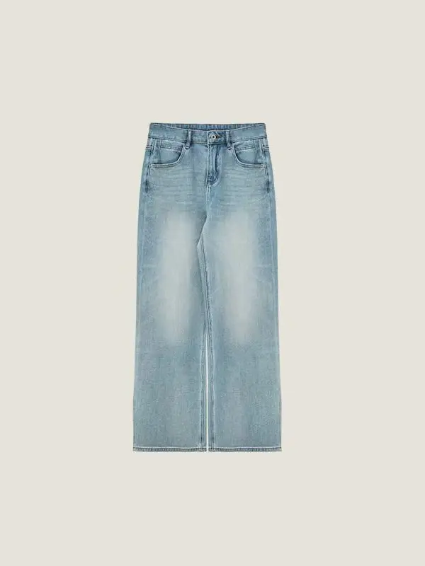 

Misty Mint Levis Elastic Fabric Lazy Casual Retro Wash Slimming Straight Leg Jeans Cotton Natural Waist Button Closure Winter