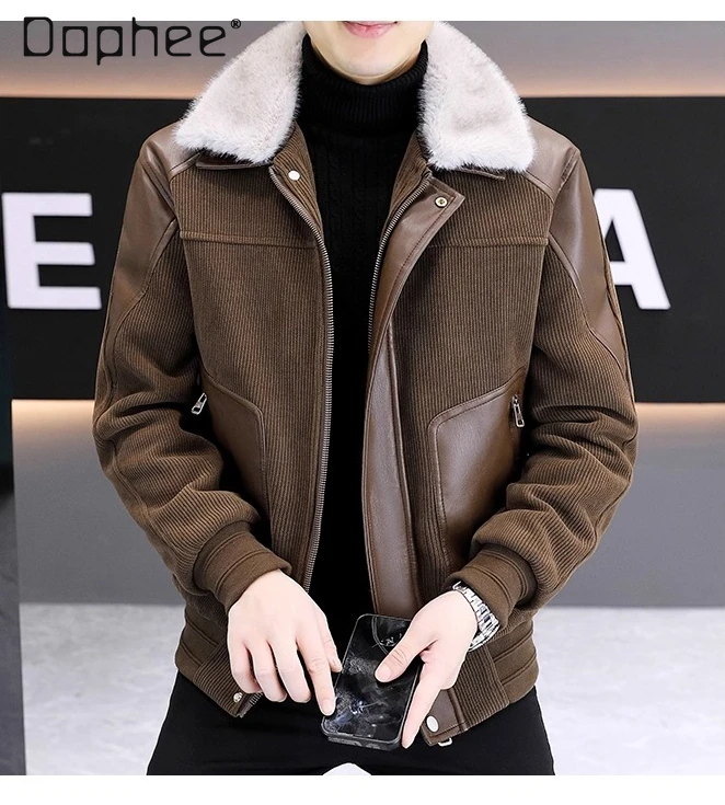 

2025 Autumn Winter New Hot Sale Retro Fur Collar Corduroy Thickened Coffee Color Apricot Color Black Cotton Jacket