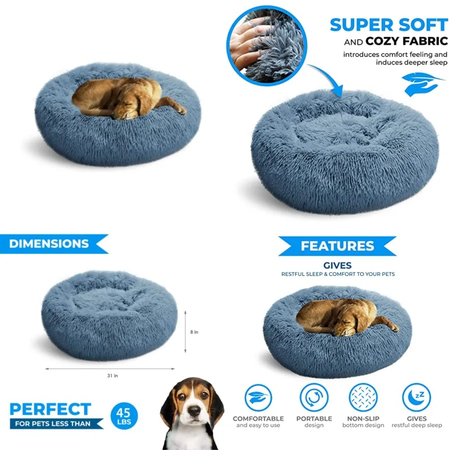 

Cat Beds for Indoor Cats, Fluffy Calming Donut Cat Bed, Small Dog Bed Washable - Orthopedic Soft Plush Pet Beds Sized for Kitte