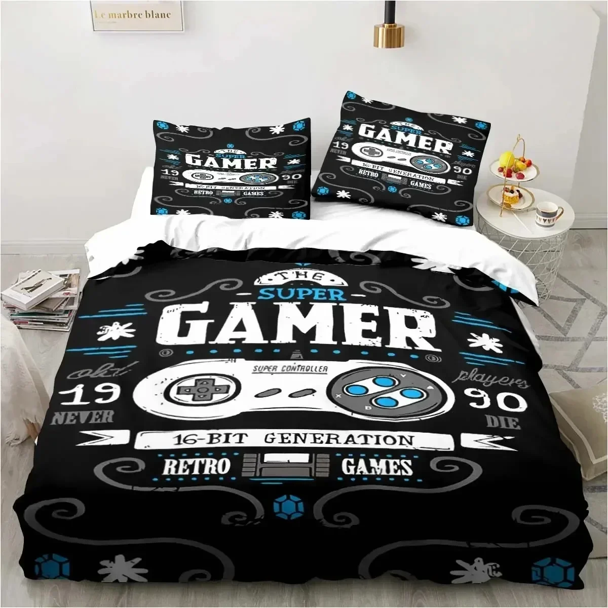 Gaming Duvet Cover Set Game Room Decor Boys boys Teen Video Game Duvet Cover Single Bedding Set Let's Play Quilt Cover Bed Set