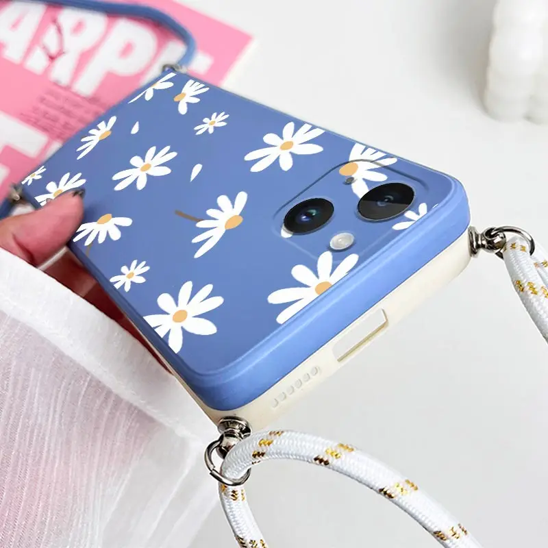 13 Fallen Flowers Lanyard Silicone Phone Case For iPhone 13 12 15 14 11 Pro Max 15 14 Plus X XS XR XSMax 8 7 6 6S Plus Cover
