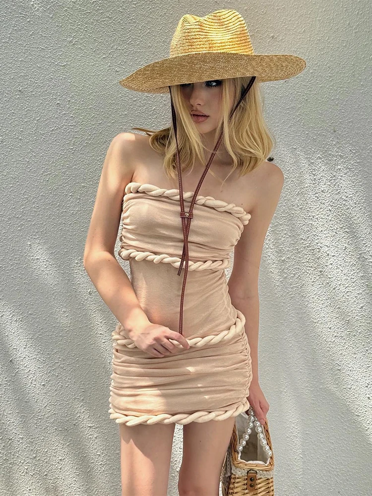 

Insglas Backless Sweet Twist The Rope Dress Women Folds Wrap Skinny Sleeveless Summer Trend Birthday Party Street Mini Bodycon
