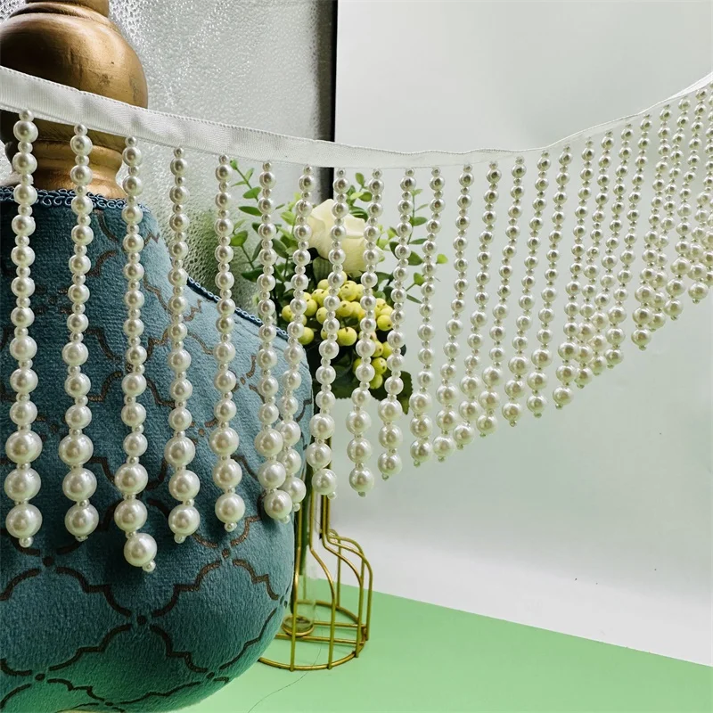 Perlenbesetzter Quasten-Perlen-Spitzen-Hulu-Anhänger für Kleidung, Vorhänge, Accessoires, handgefertigtes Satinband, Kantenband – Detail 7
