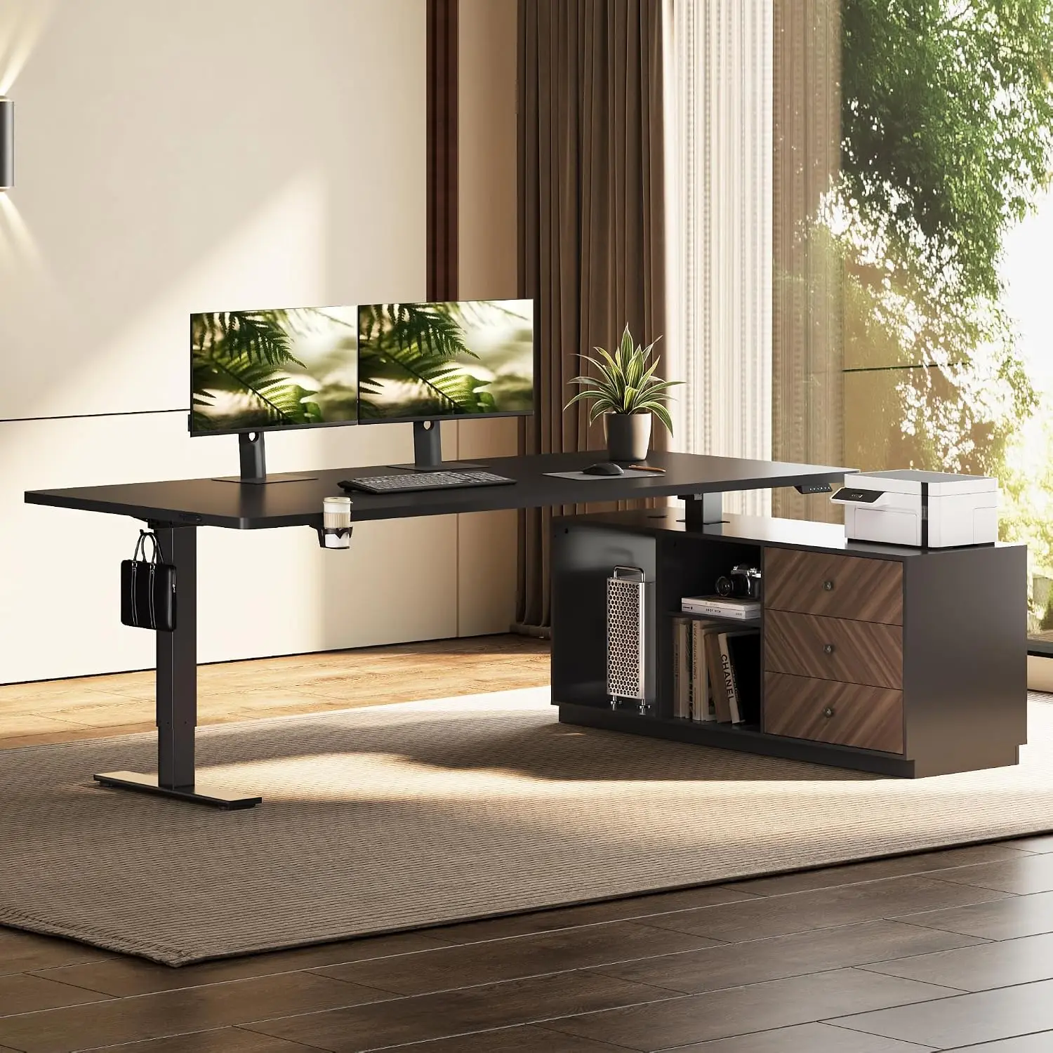 L Shaped Standing Desk with Drawers 63