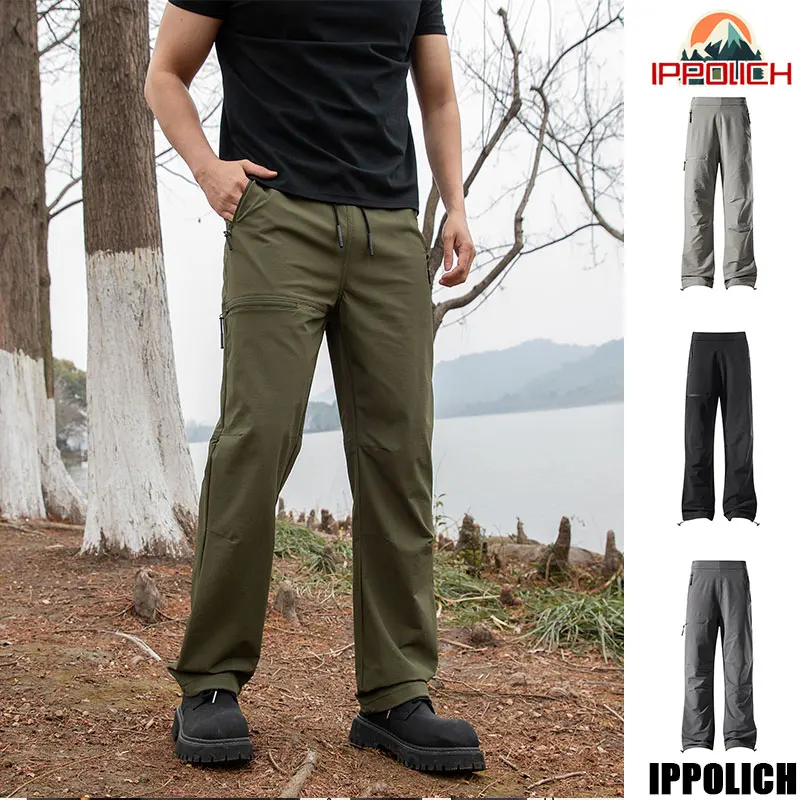 

Men Outdoor Elastic Hiking Pant Quick Dry Camping Trousers Adjustable Foot Pants Mountaineering Trousers Trekking Climbing Pants