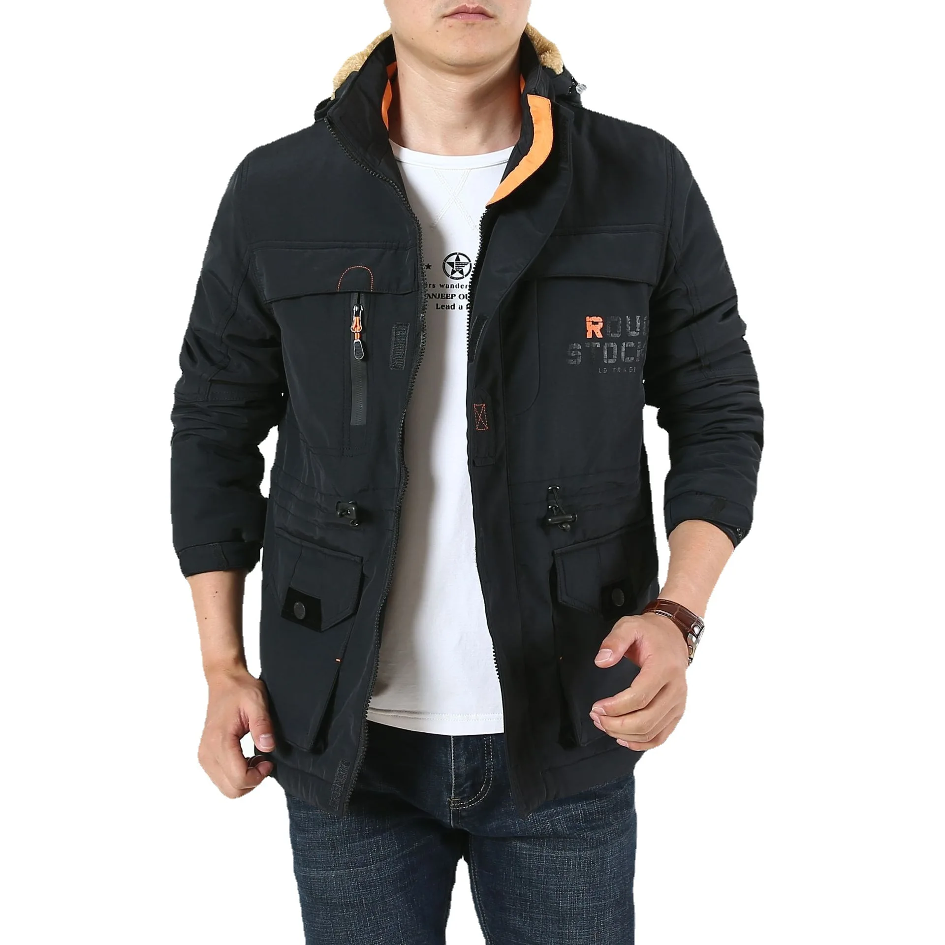 الخريف والشتاء الرجال حجم كبير عارضة الصوف سميكة سترة الرجال سترة متوسطة وطويلة في الهواء الطلق #5