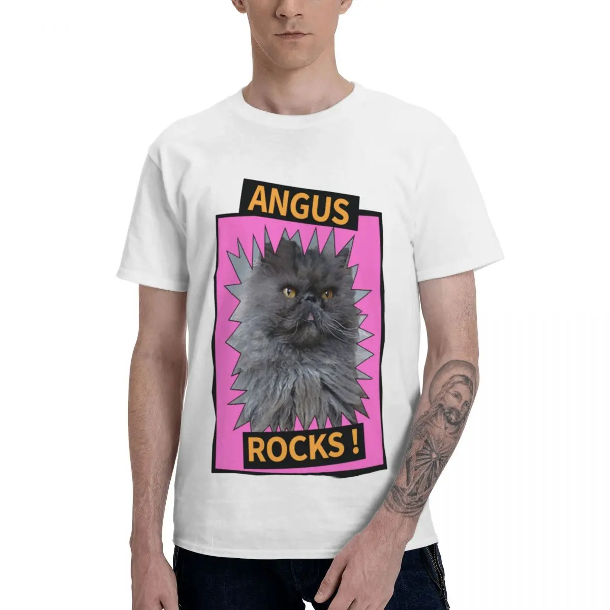 

Модные футболки Angus Rocks из чистого хлопка с круглым вырезом, мужские футболки с короткими рукавами, повседневные футболки с капюшоном