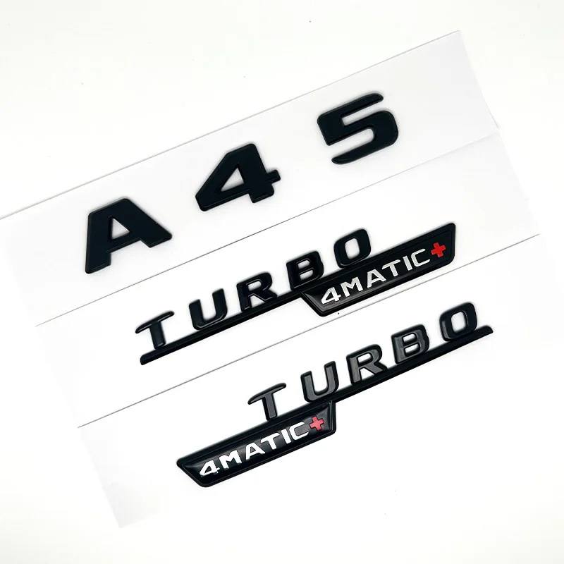 3D ABS Glossy Black Car Fender Badge Turbo 4MATIC Sticker Rear Trunk AMG Emblem A45 Logo For Mercedes Benz A 45 AMG W176 W177