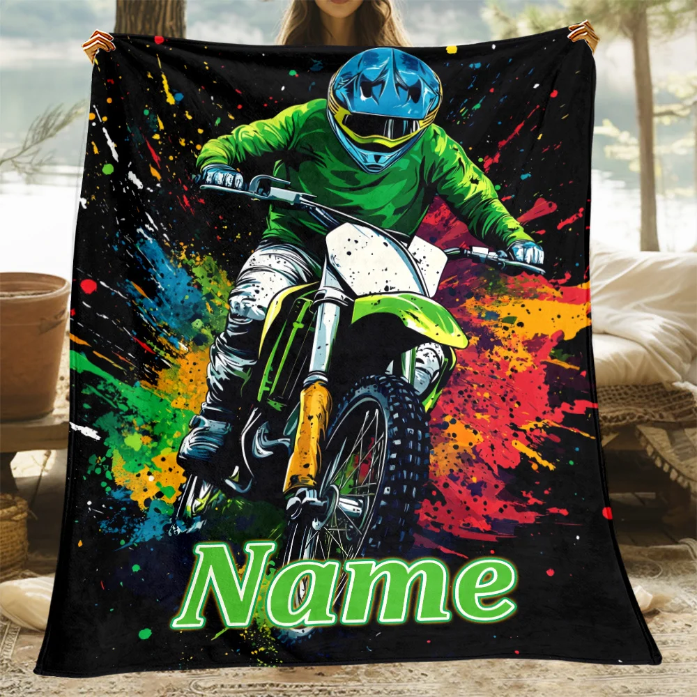 Personalisierter Name, Text, bedruckte weiche warme Decke für Motorradfahrer, leichtes Flanellsofa, Schlafzimmer und Wohnzimmer