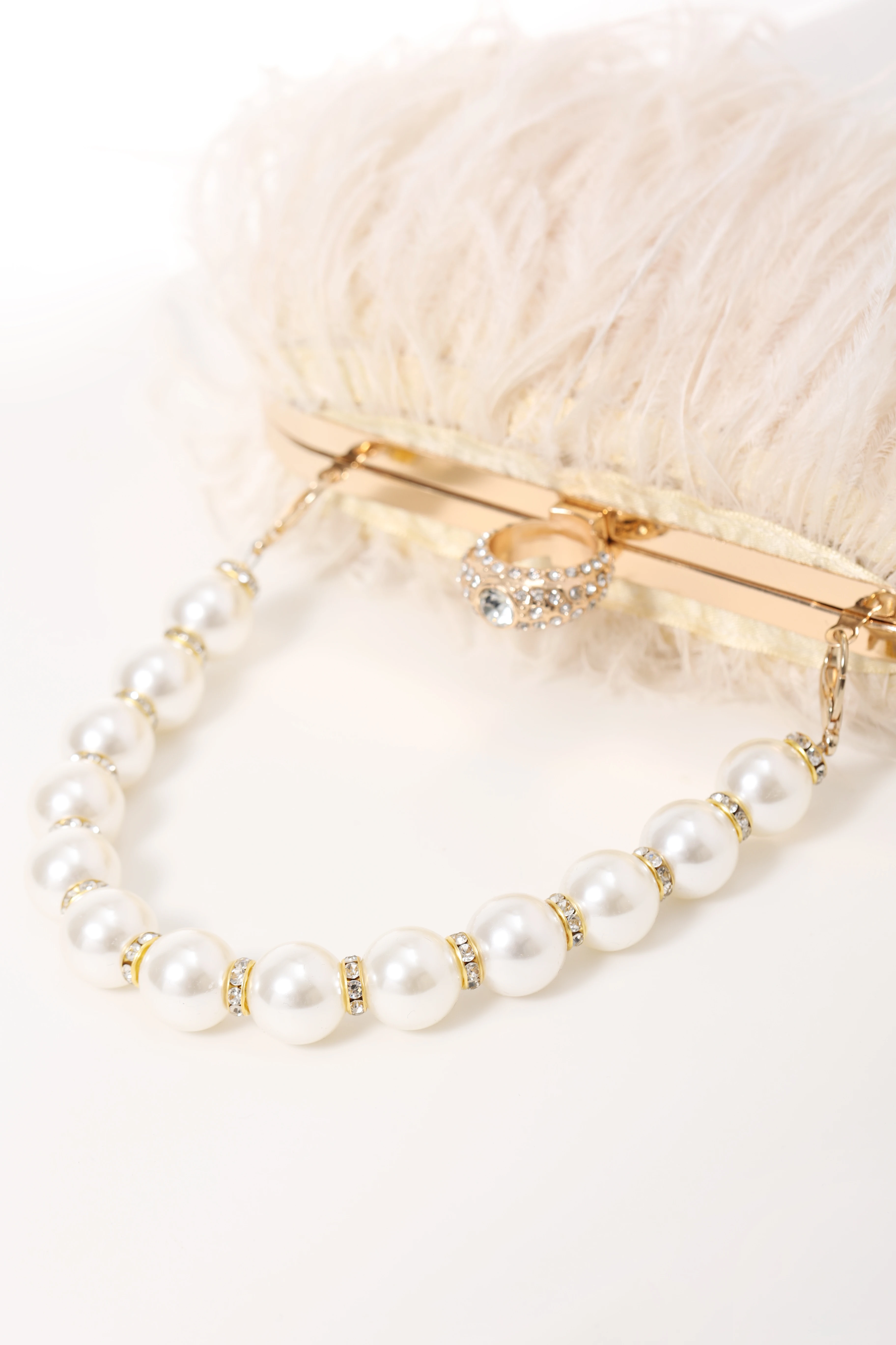 Luxury Real Ostrich Feathers Handbag Pearl Tassel Evening Bags Women's Pouch Purse Pink Green Diamond Clutch Party Messenger Bag