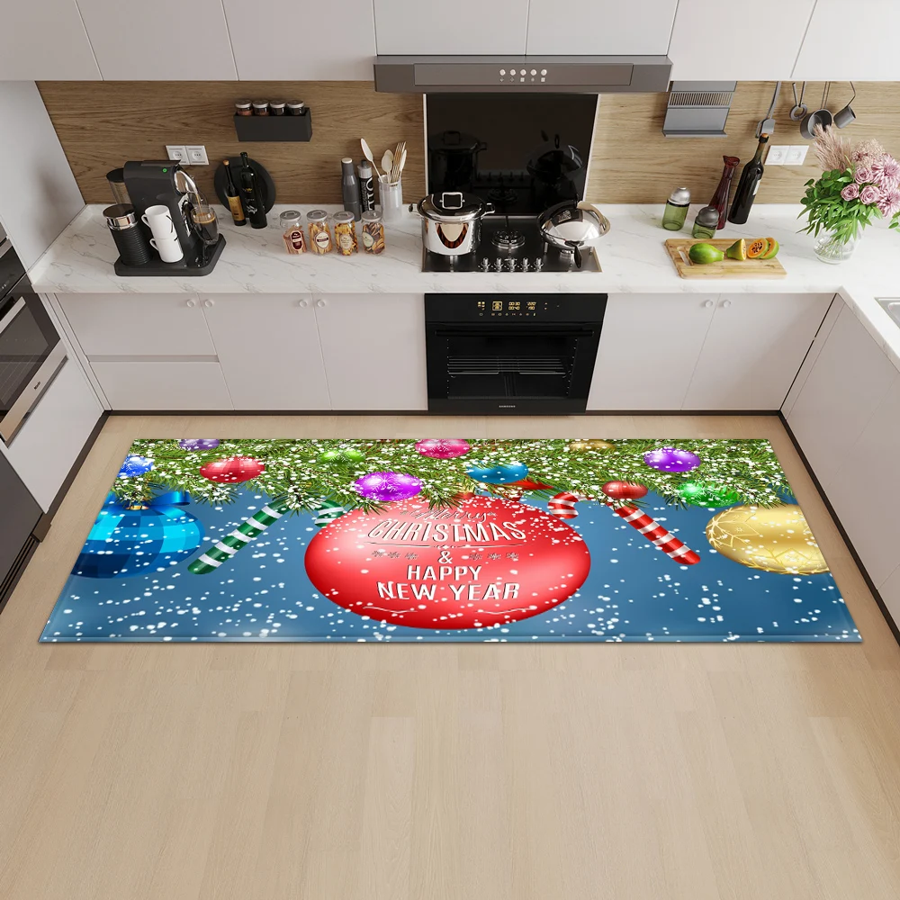 Christmas Kitchen Foot Mat Home House Entrance Doormat Living Room Bedroom Balcony Decoration Floor Carpet Hallway Bath Door Rug