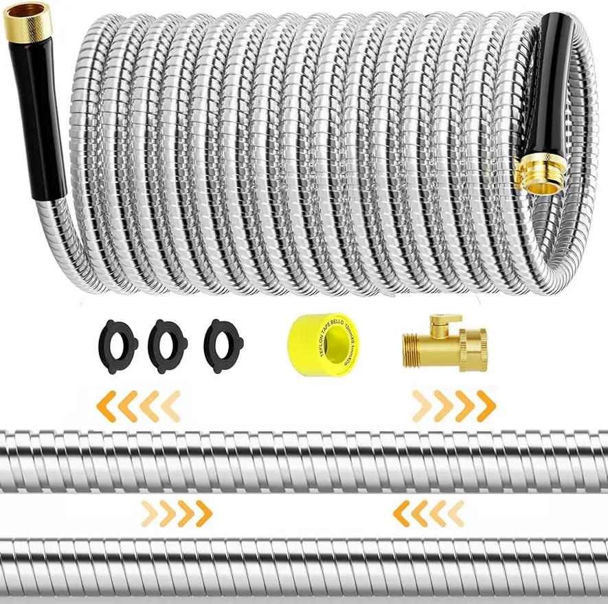 304 Stainless Steel 75 FT Expandable Garden Hose, Collapsible Lightweight Flexible Water Hose with Solid Brass Fittings, Kink