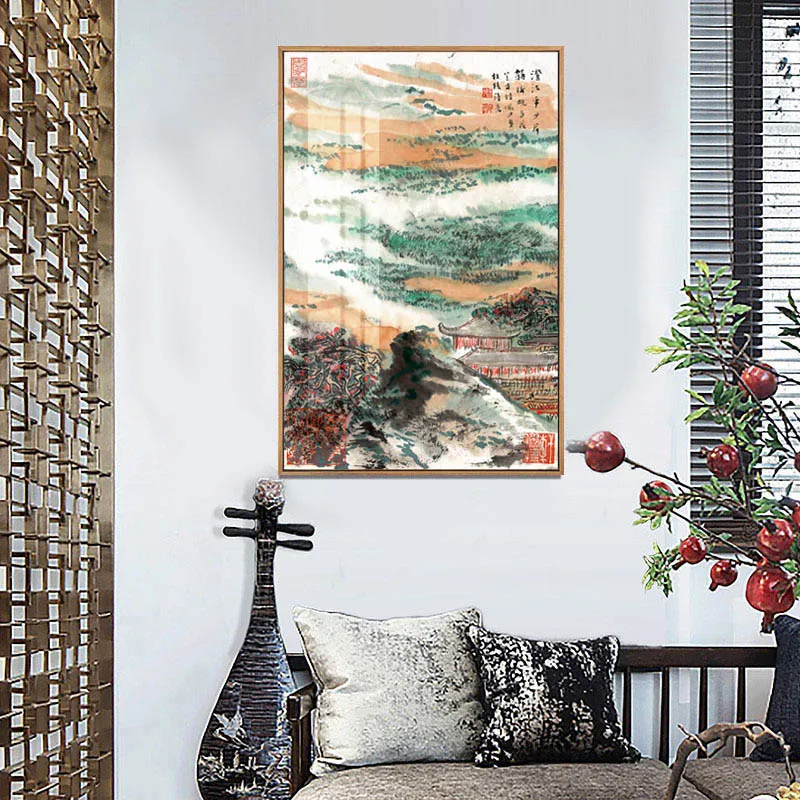 

Wall Art Traditional Chinese Mountain and River Landscape Zen Painting Hall Living Room Decor Canvas Poster Print Picture