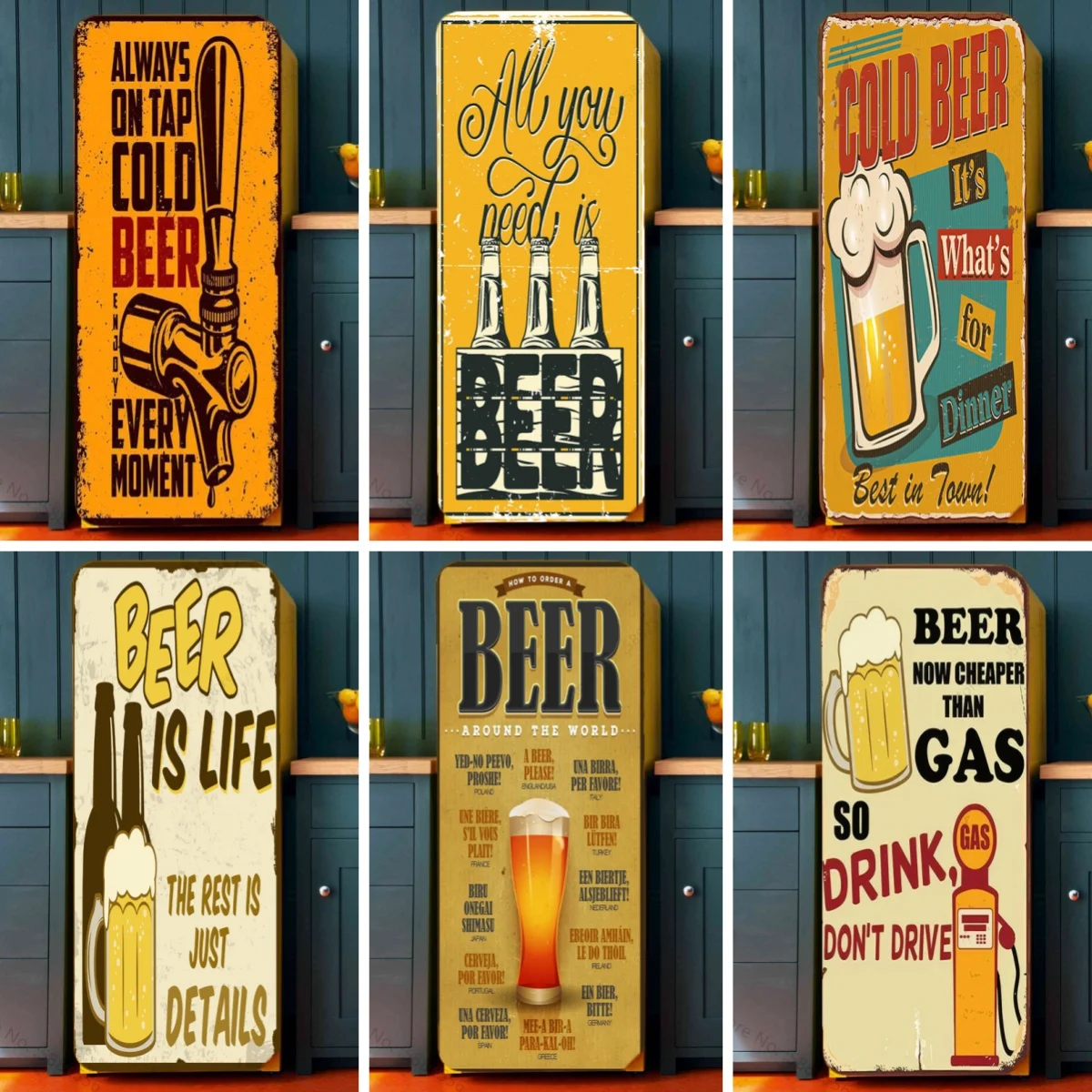 Retro Beer Drink Fridge Door Sticker Waterproof PVC Refrigerator Wallpaper Vintage Cup BEER Poster Kitchen Decoration Stickers