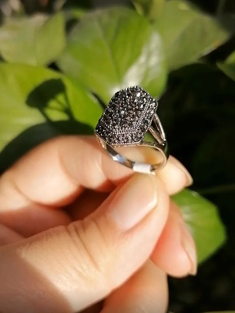 Ajojewel Black CZ Shield Womens Rings Vintage Retro Female Antique Jewelry Anel