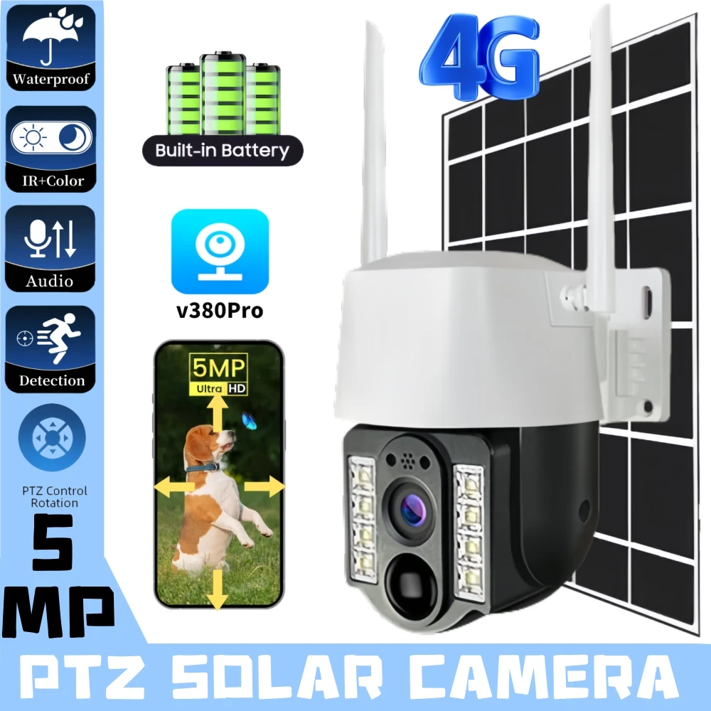 4K Solar Camera 4G Sim Card Outdoor Surveillance Camera with Solar Panel PIR & AI Detection Smart Night vision 2-Way Audio