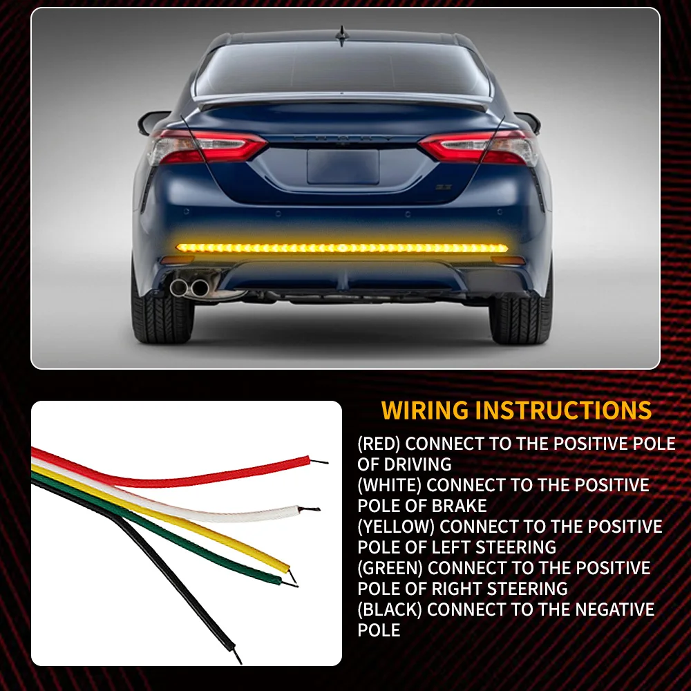 Car Tail Brake Warning Light Red Brake Rear Taillight Dynamic Sequential Yellow Turn Signal Arrow Flexible LED Strip 12V 24V