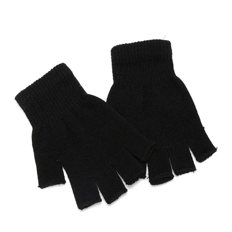 

1Pair Unisex Black Half Finger Fingerless Gloves for Women and Men Wool Knit Wrist Cotton Winter Warm Work Mittens
