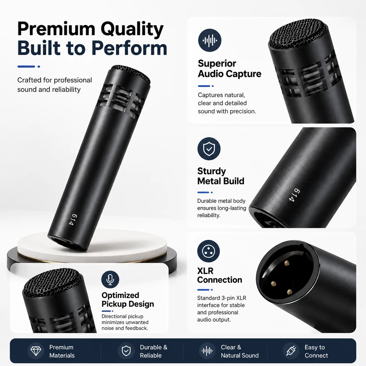 2-C / 614 Condenser Microphone Profissional Studio Instrument Mic 2 Pack for Drum Vocal Podcast Recording Microfone Condensador view 2