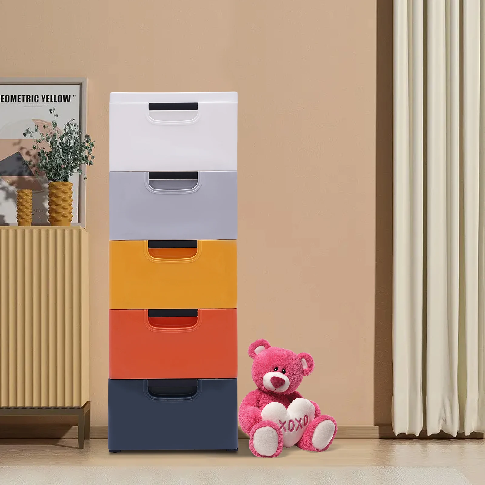 

5-layer Morandi Color Rectangular Storage Bin, Plastic Drawers Dresser Storage Cabinet with Snap for Storing Clothes, Towels