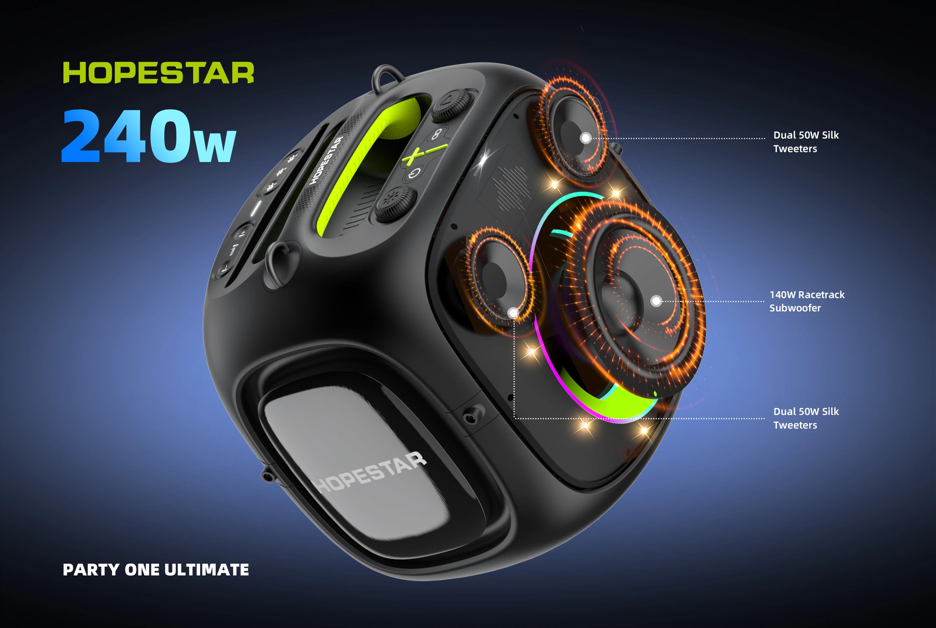 Factory HOPESTAR PARTYONE ULTIMATE 240W Wireless Blue Tooth Speaker Portable Waterproof HOME Karaoke RGB   with Two Microphones