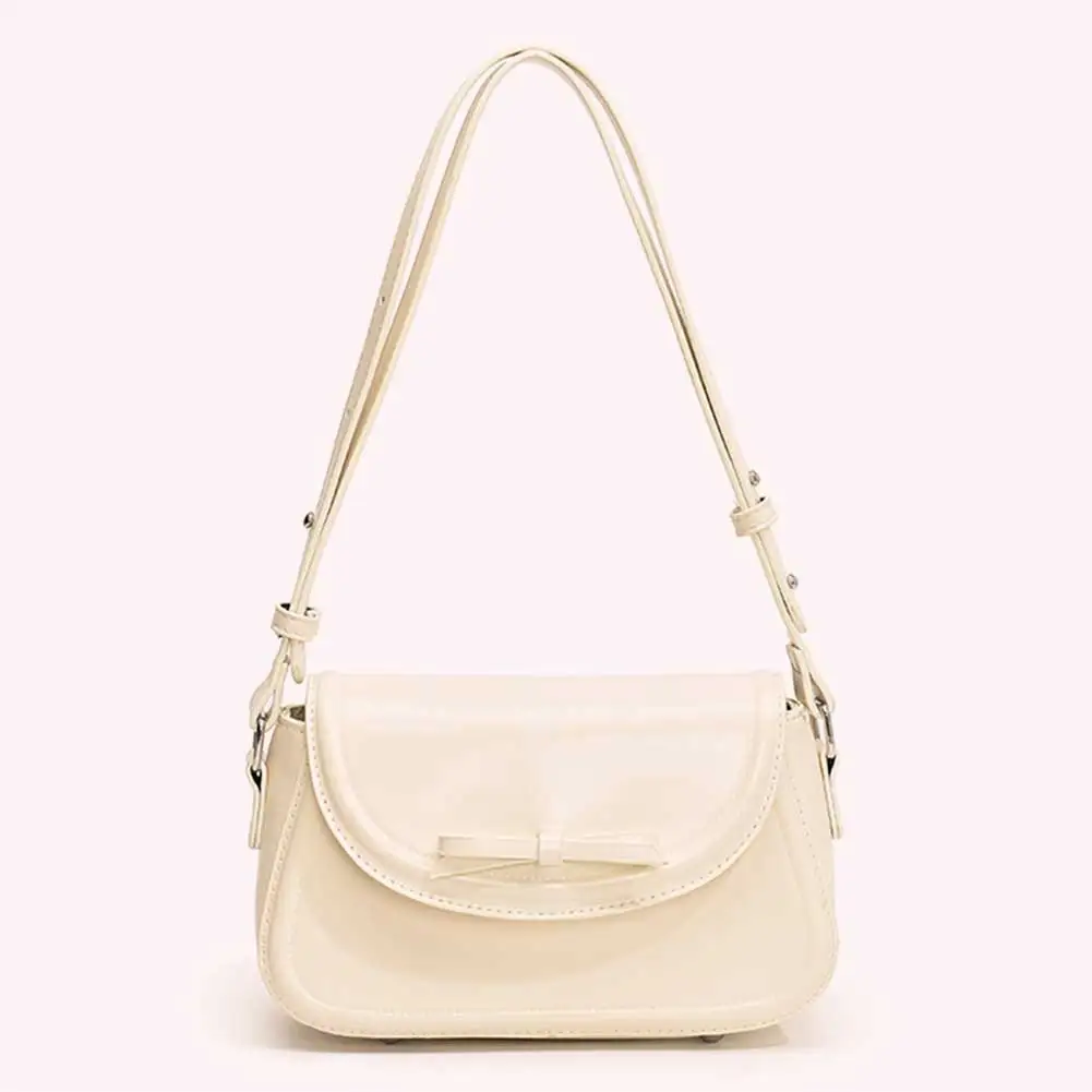 

Women Simple Shoulder Bag with Bow Leisure Armpit Handbag Solid Color Travel Underarm Handbag Girls Outdoor Daily Bag