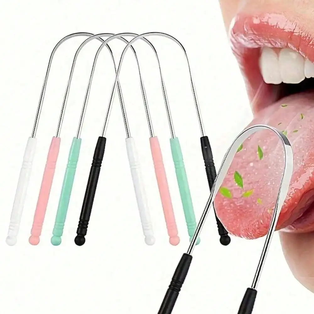 Raspador de lengua en forma de U para adultos, 1 raspador de lengua de acero inoxidable para reducir el mal aliento, productos de higiene, herramientas de cuidado bucal