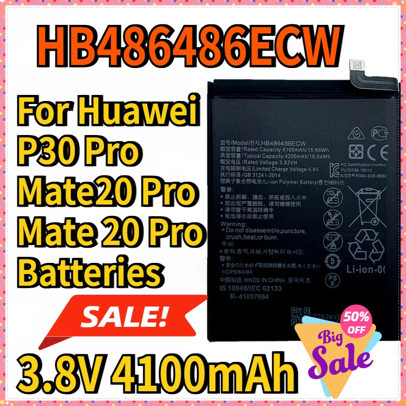 

3.8V HB486486ECW For Huawei P30 Pro Mate20 Pro Mate 20 Pro Batteries High Quality Mobile Phone Battery 4100mAh