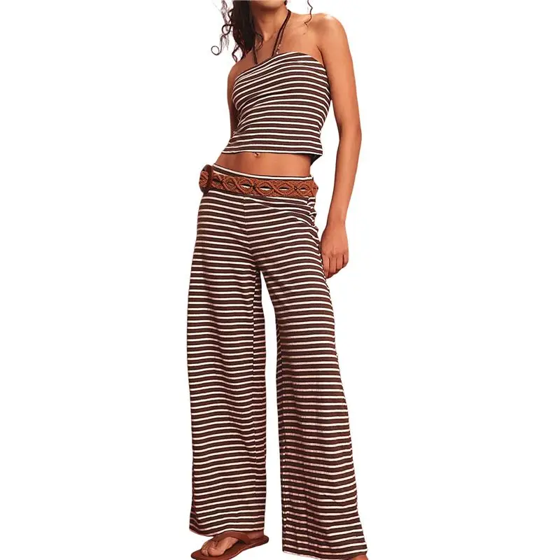 Two Piece Sets For Women Summer Outfits Lounge Sets Striped Tube Top And Pants Matching Sets Beach Vacation Travel
