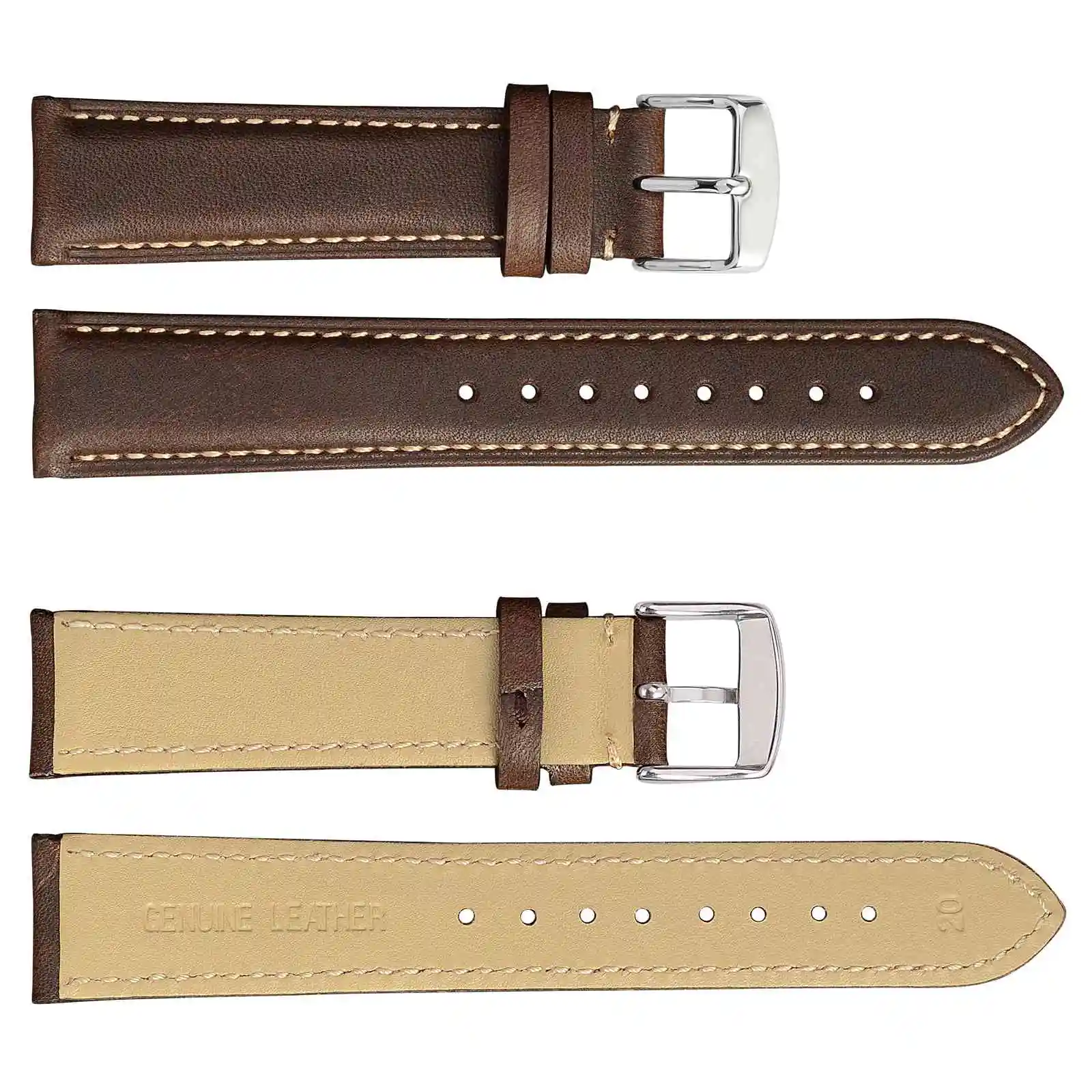 BISONSTRAP Calfskin Leather Watchband Soft Material Wrist Strap 16mm 18mm 19mm 20mm 21mm 22mm 23mm 24mm Watch Band Gold Buckle