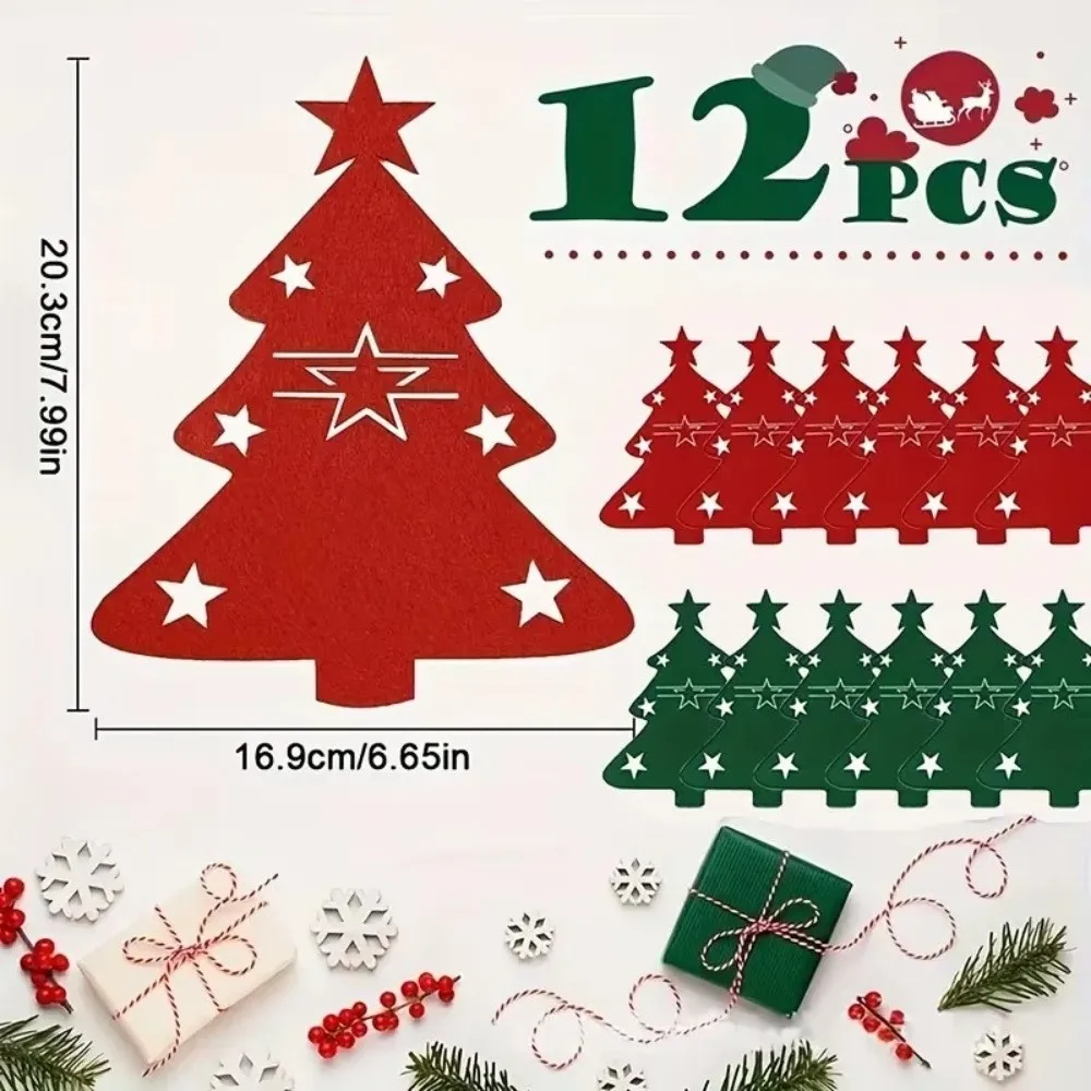 Tree or Reindeer Shape Christmas Cutlery Holders Cutlery Slot Red Christmas Utensil Pockets Flat Silhouette