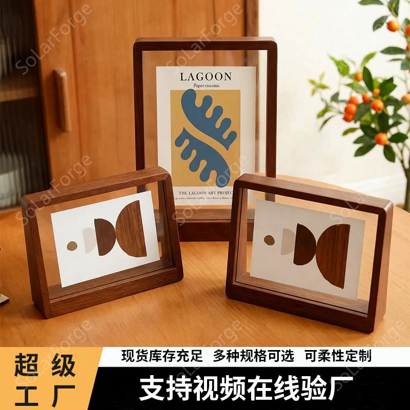 

Creative Trapezoidal Acrylic & Solid Wood Photo Frame Table with 6/7-inch Walnut and Beech Wood Desktop Display Easy Replacement