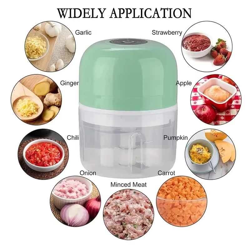 Moedor de alho elétrico, mini moedor de carne portátil recarregável, misturador de vegetais e frutas, utensílio de cozinha doméstico.