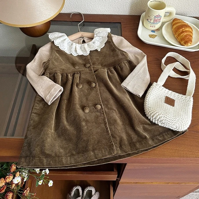 

Girls Suit 2025 Autumn New Children's Clothing Korean Style Girl Baby Fashionable Bottom Shirt Corduroy Skirt Two Sets