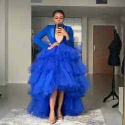 Trendy Party Skirts Blue Maxi Skirt Ruffled jupe femme Fashion Tutu Skirts Women Layered Asymmetrical Floor Length Custom Made