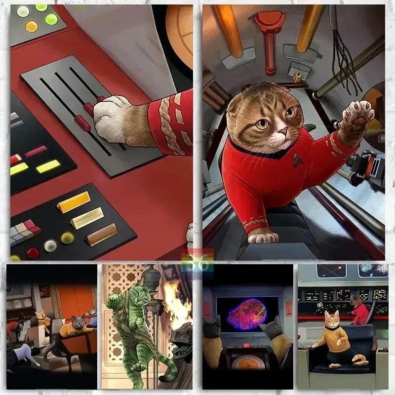 Star Trek Theme Cat Fun Canvas Art Canvas Printmaking Modern Aesthetics Wall Art Home Decoration