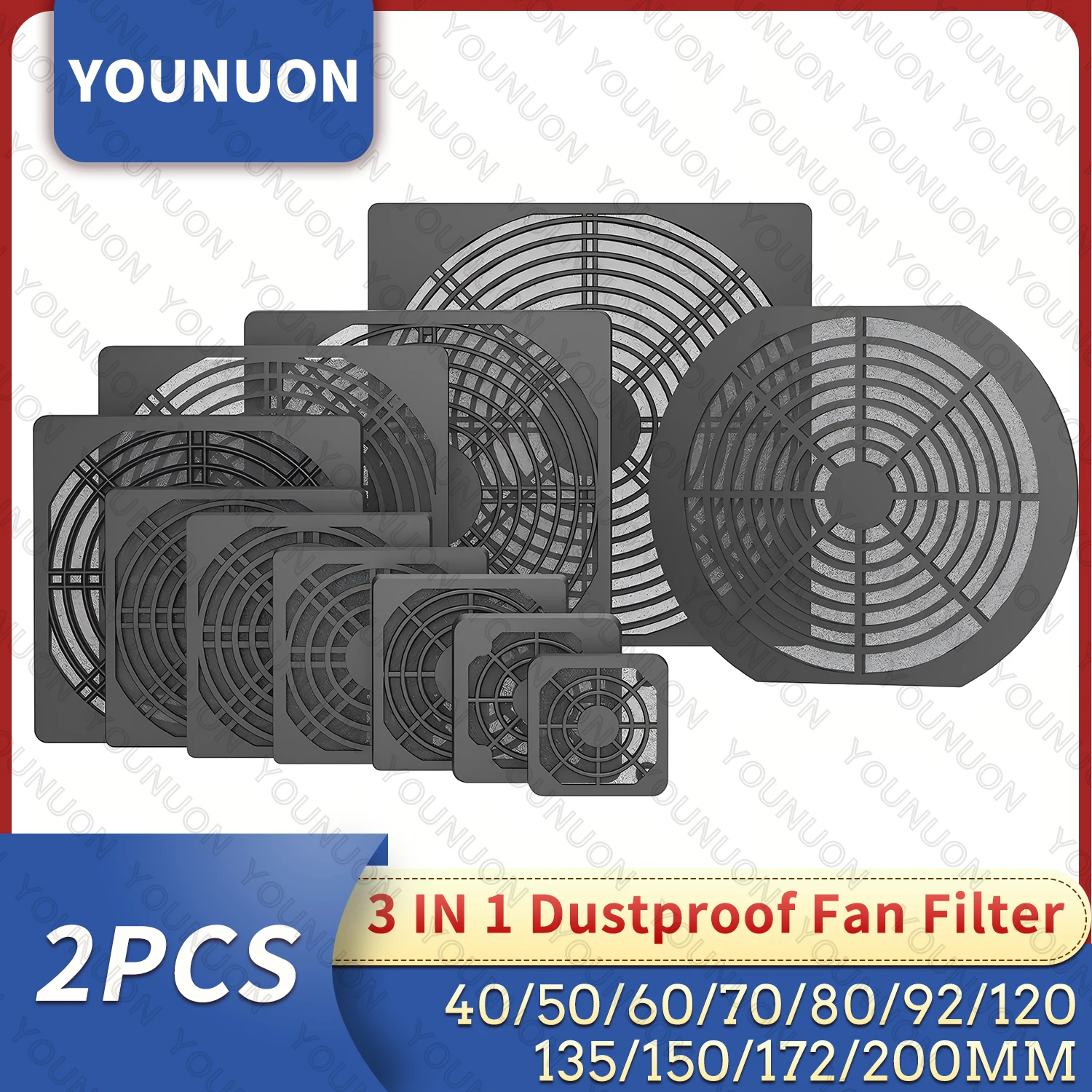 2pcs Dustproof  Fan Filter 40mm 50mm 60mm 80mm 90mm 120mm for PC Computer Case Cooling Fan Guard ABS Computer Ventilator Grill