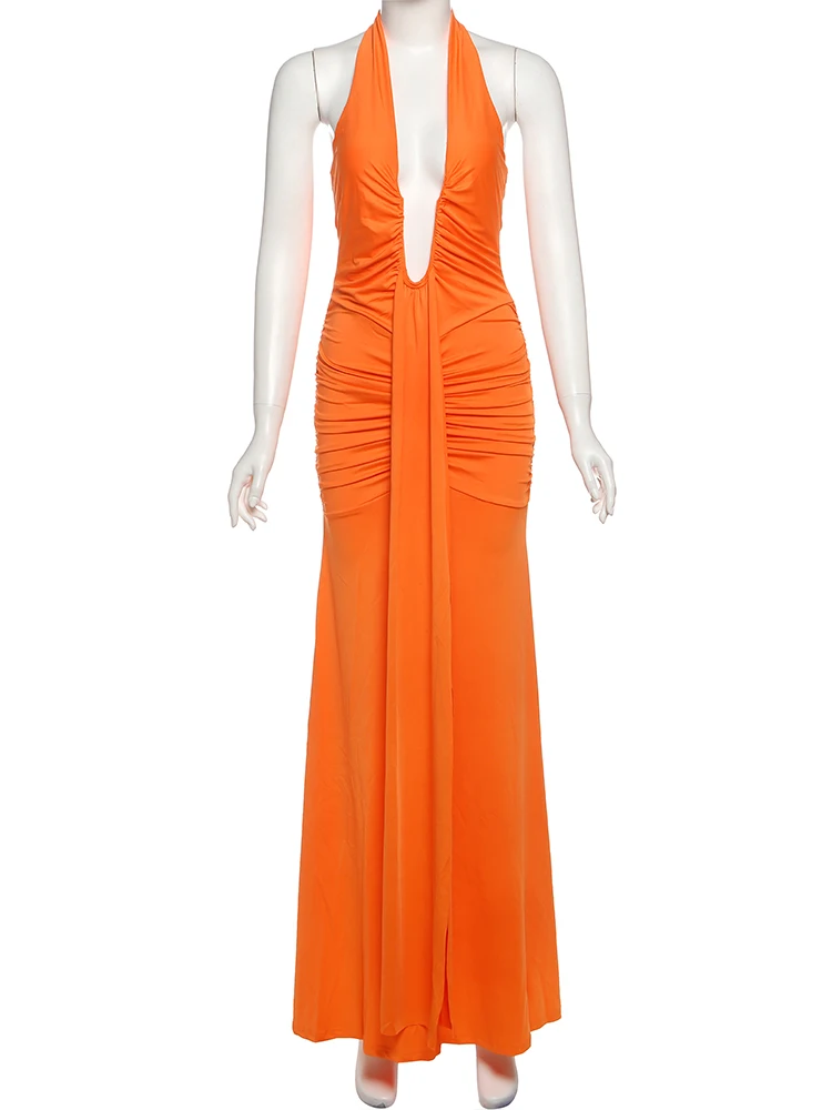 Weird Puss Backless Tassel Dress Women Peach Buttock Pleated Patchwork Solid Halter Sleeveless Midnight Clubwear Party Vestidos