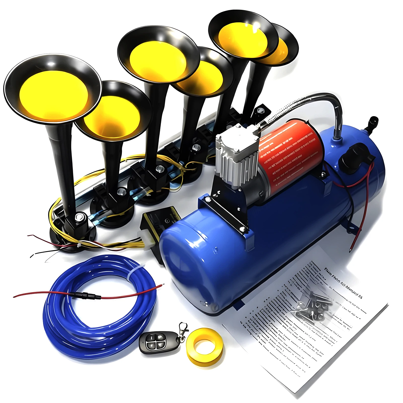 

12/24V 36-tone 6-Tube Modification Truck Train Trailer Loud Electric Horn Solenoid Valve Loud Speaker Siren Air Horn