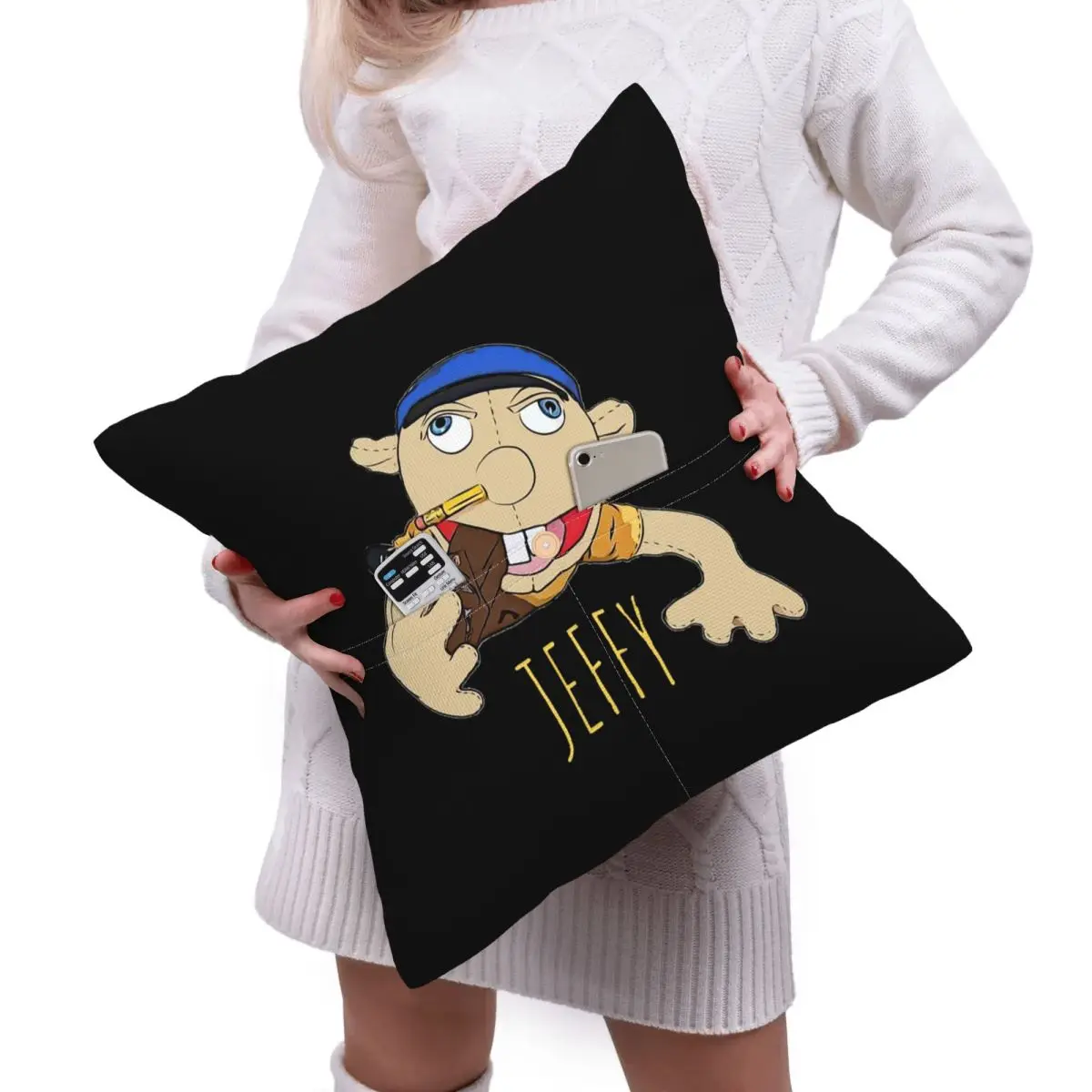 Jeffy, el títere, ¡muy vendido! Funda de Almohada Cuadrada de Lino, Funda de Cojín Decorativa de Poliéster para Cama, Hogar, Comodidad, Almohada Decorativa