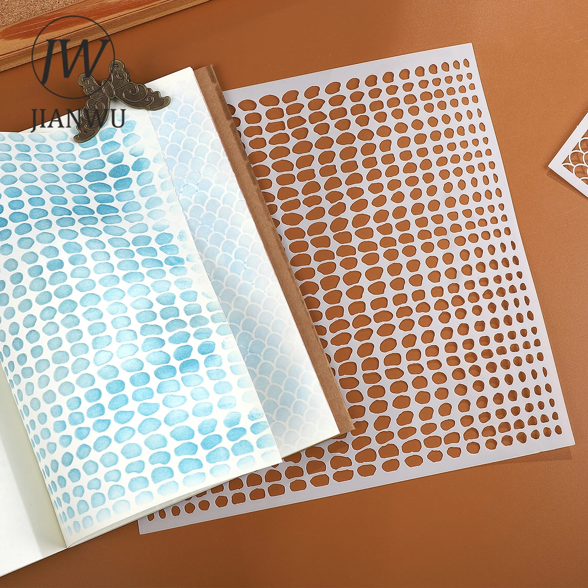 JIANWU Red Brick Honeycomb Fish Scale Graphic Plastic Masking Panel Material Stamp Creative DIY Student Supplies Stationery