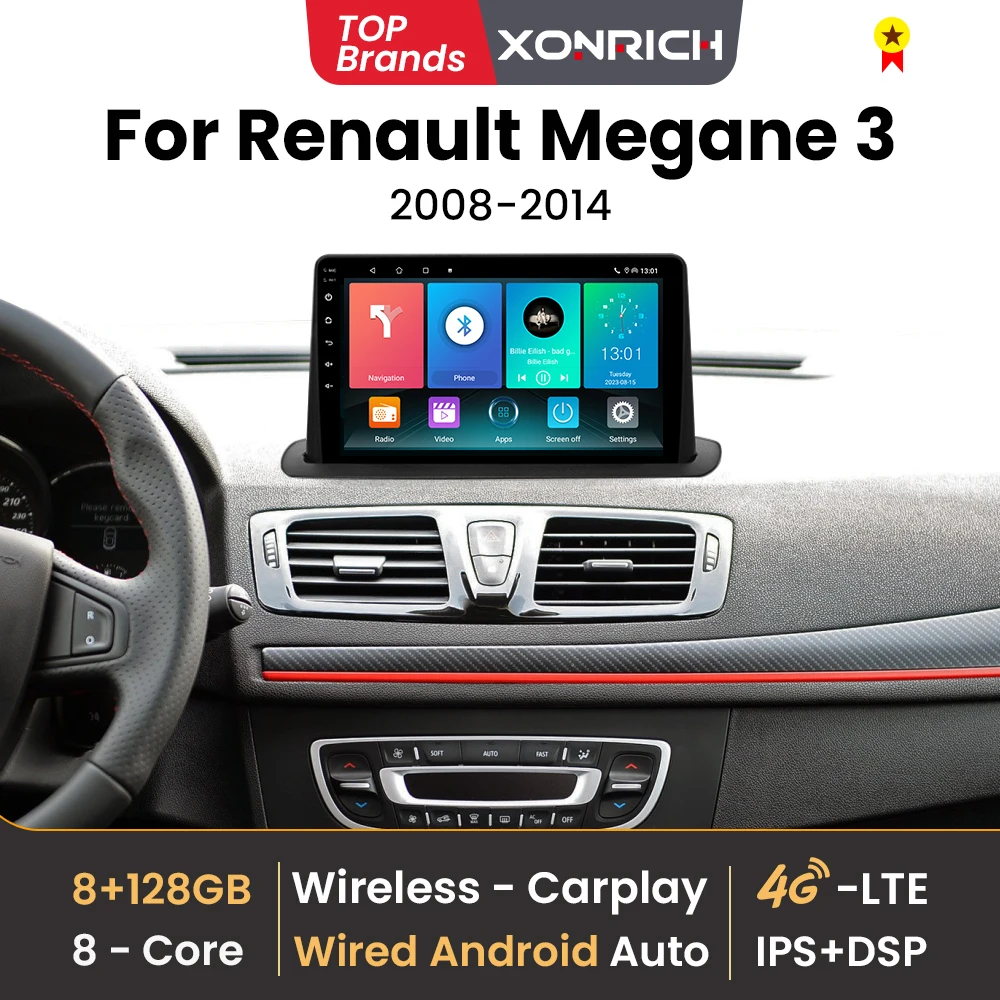 9 "1280*720IPS Android 14 Wireless CarPlay Autoradio Per Renault Megane 3 2008 - 2014 Lettore Multimediale DSP di Navigazione 4G Wifi