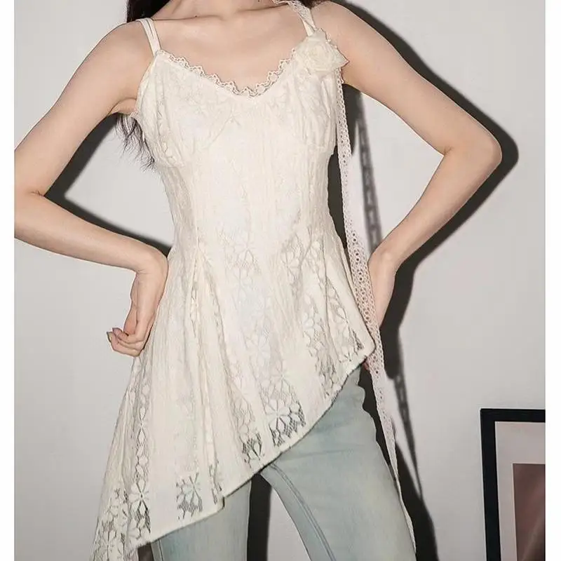 

Lace Lace Medium Length Vest, Camisole, Small Shirt, Summer Outerwear, Irregular Top, Women's Clothing