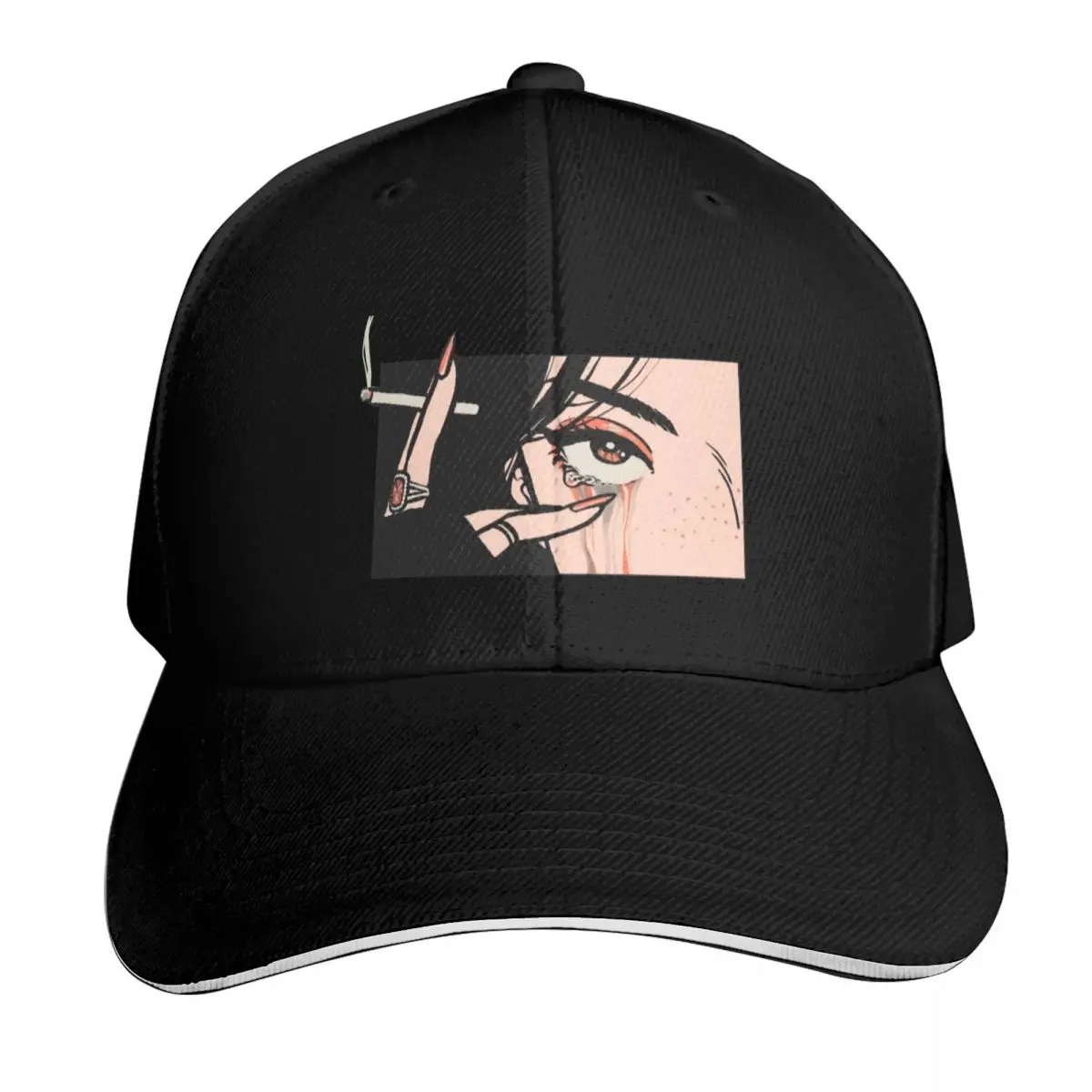 Crying Girl With Cigarette Baseball Cap Sun Protection UPF 50+ Breathable Mesh Back Adjustable Buckle Closure