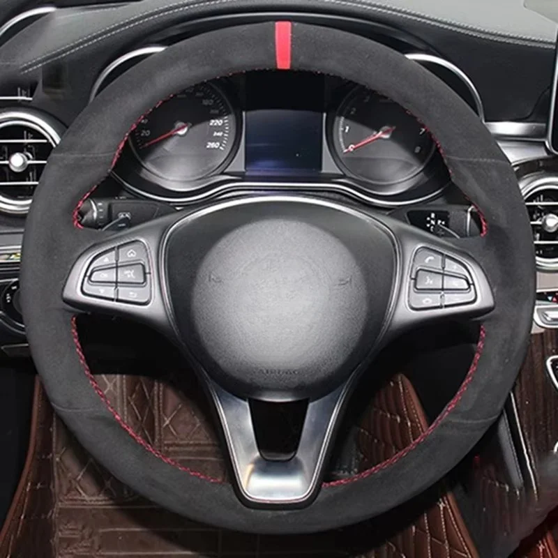 

Customize Soft Suede Leather Car Steering Wheel Cover For Mercedes-Benz C180 C200 W205 C300 B200 Car Interior Car Accessories