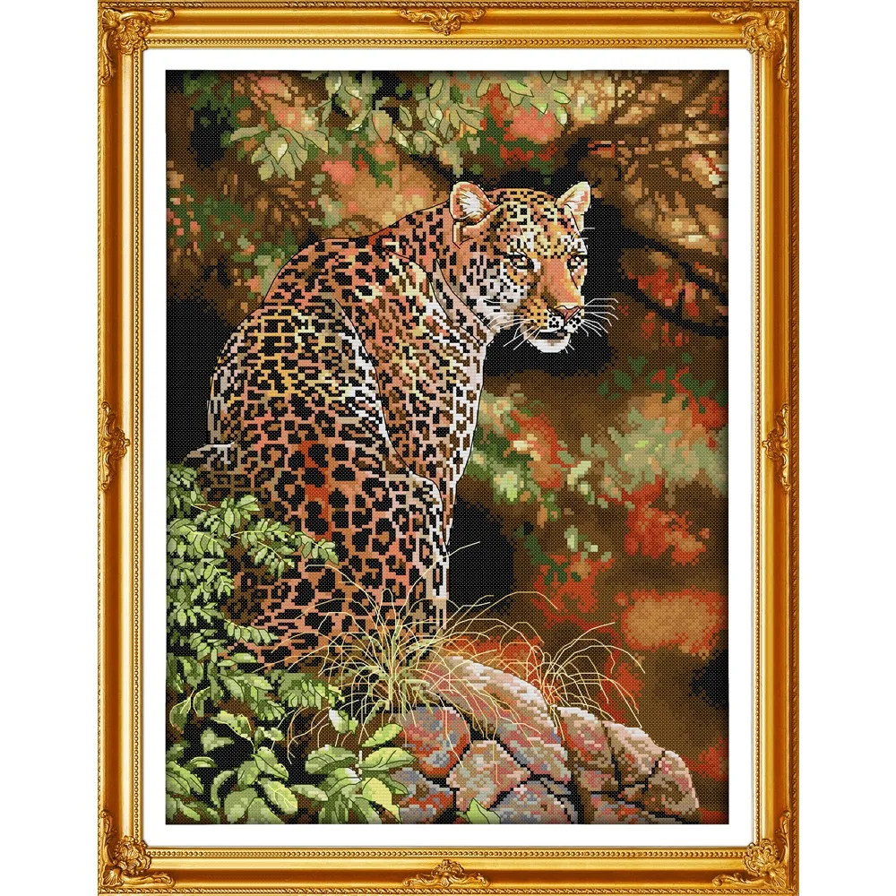 

Joy Sunday New Stamped Cross Stitch Ki,11CT/14CT/16CTDIY Easy Pattern Aida Fabric Embroidery Set-Cheetah (2)