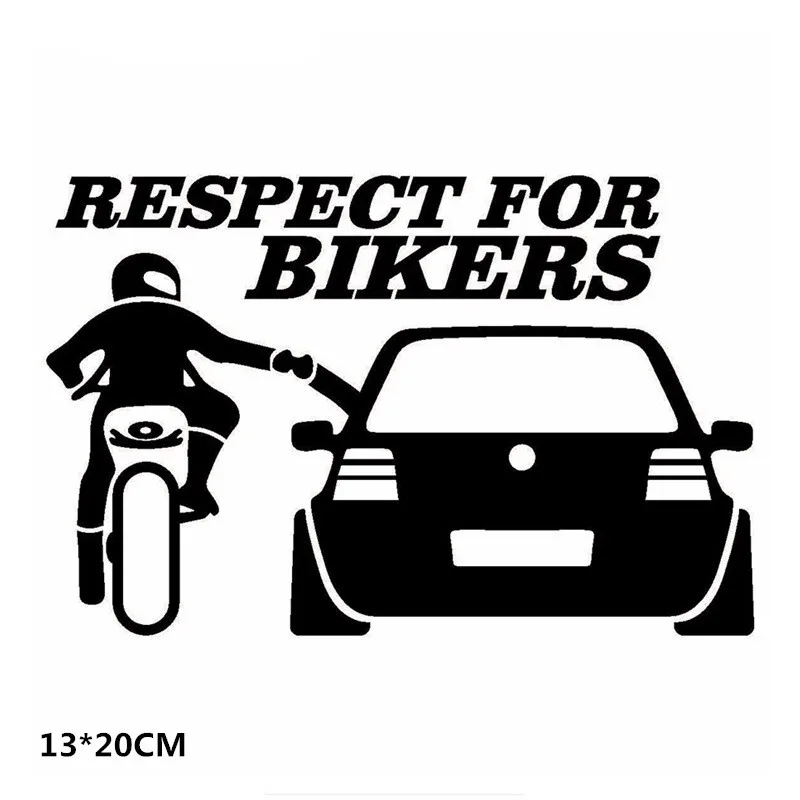 Car Sticker RESPECT FOR BIKERS Funny Auto Motorcycles Exterior Accssories Vinyl Decal for Skoda VW Audi Ford Jeep Kia,20cm*13cm