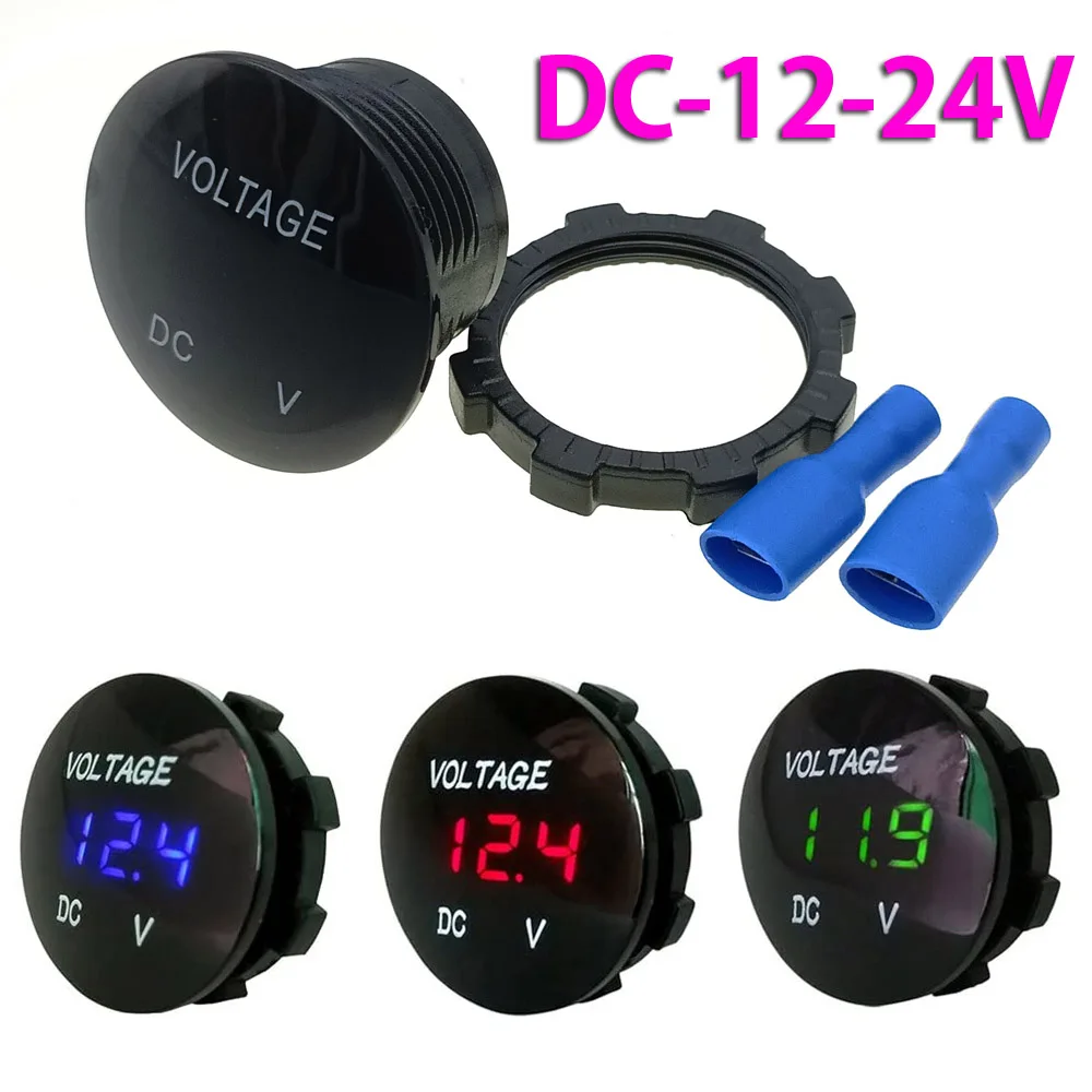 

Mini Round Waterproof Motorboat Motorcycle DC 12V-24V LED Panel Digital Voltmeter Tester Display Voltmeter