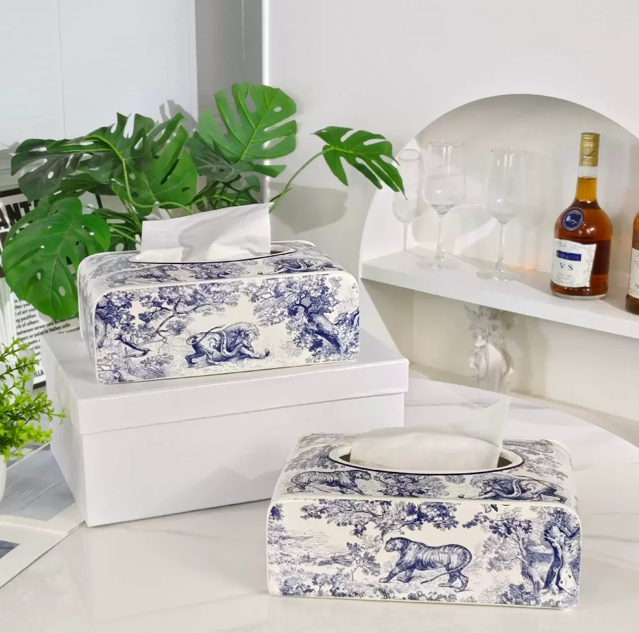 

Light luxury ceramic tissue box, paper draw box, dining table decoration ornament, home restaurant coffee table, creative tissue